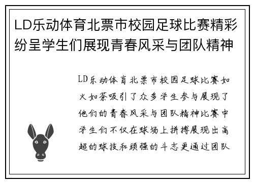 LD乐动体育北票市校园足球比赛精彩纷呈学生们展现青春风采与团队精神